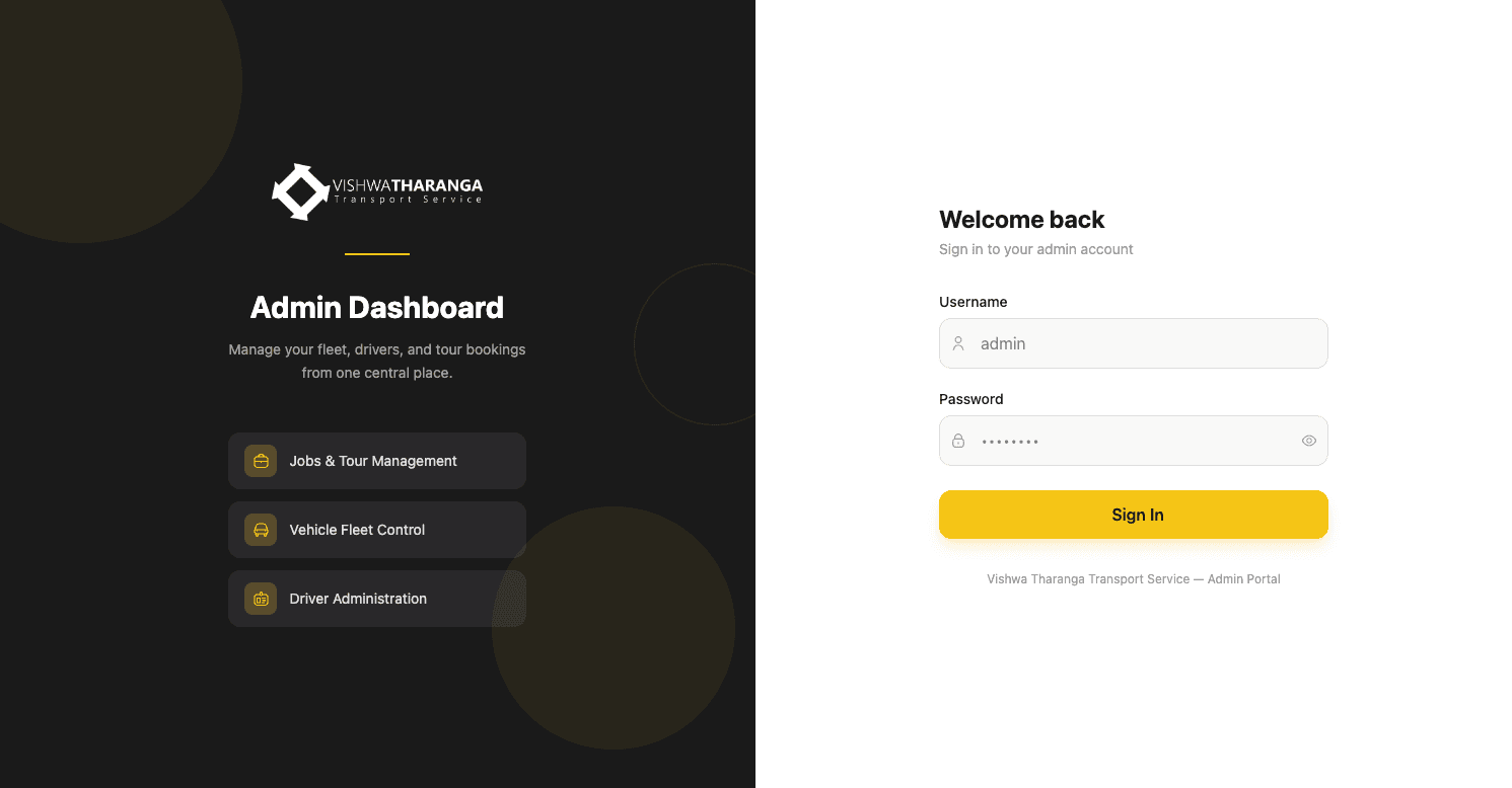 Vishwa Tharanga Transport Service - Admin Dashboard